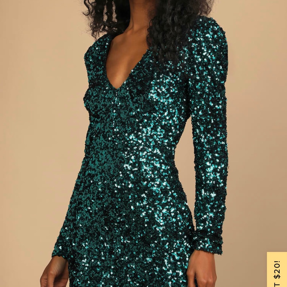 Brand New You Teal Blue Sequin Bodycon Mini Dress